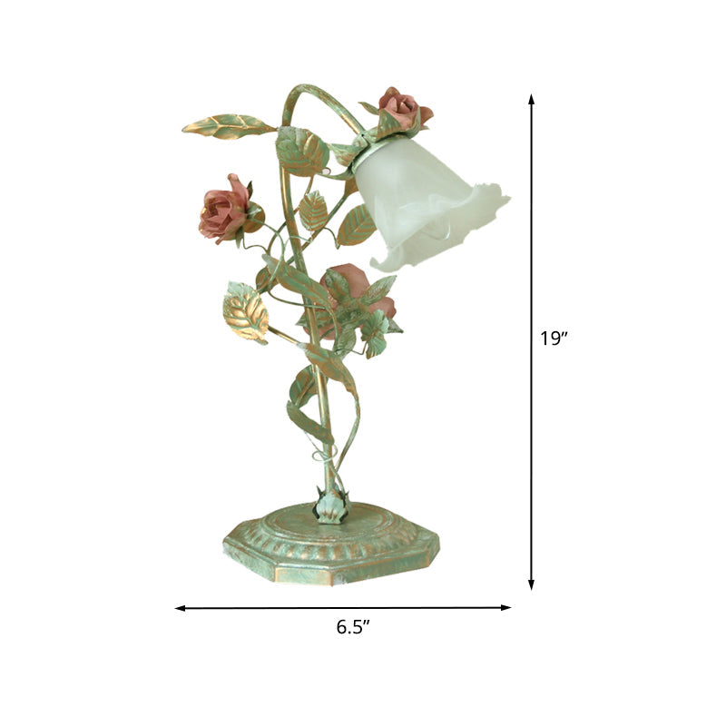 Green Floral Flared Nightstand Lamp With Two Lights NALANI