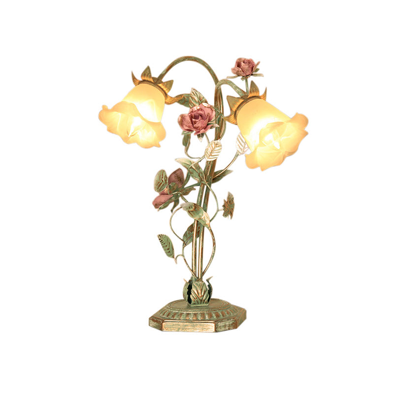 Green Floral Flared Nightstand Lamp With Two Lights NALANI