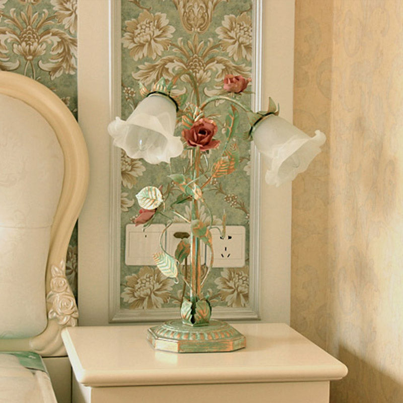 Green Floral Flared Nightstand Lamp With Two Lights NALANI