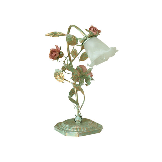 Green Floral Flared Nightstand Lamp With Two Lights NALANI