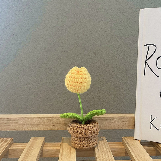 Crochet Flower Pot Decoration With Ceramic Base Yellow Tulip NALANI