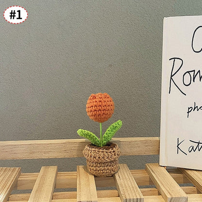 Crochet Flower Pot Decoration With Ceramic Base Orange Tulip NALANI
