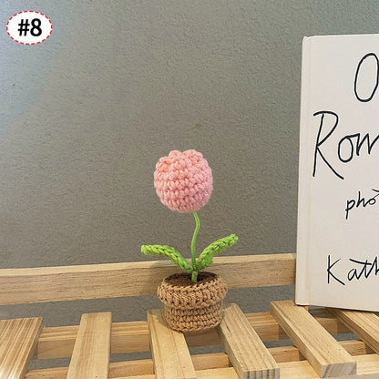 Crochet Flower Pot Decoration With Ceramic Base Pink Tulip NALANI