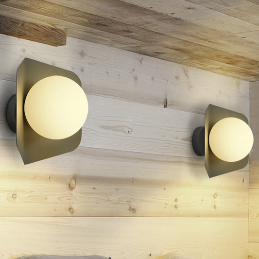 Hexagonal Metal Sconce Wall Light Ball Opaline Glass Shade NALANI