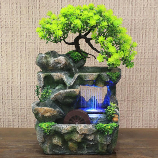 Illuminated Waterfall Fountain with Rock Garden and Tree Ornament Waterfall and rock garden NALANI