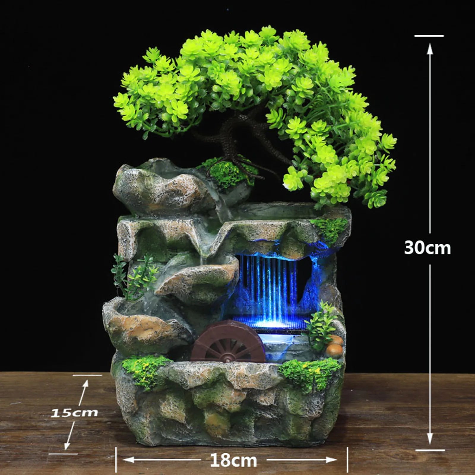 Illuminated Waterfall Fountain with Rock Garden and Tree Ornament NALANI