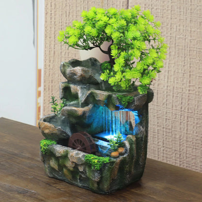 Illuminated Waterfall Fountain with Rock Garden and Tree Ornament NALANI