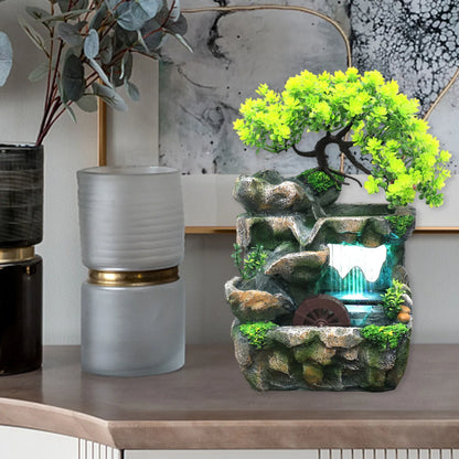 Illuminated Waterfall Fountain with Rock Garden and Tree Ornament NALANI