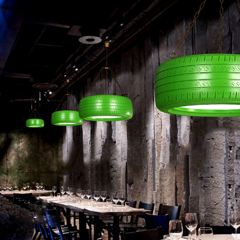 Industrial Rubber Car Tire Chandelier Hanging Light Bar Green NALANI