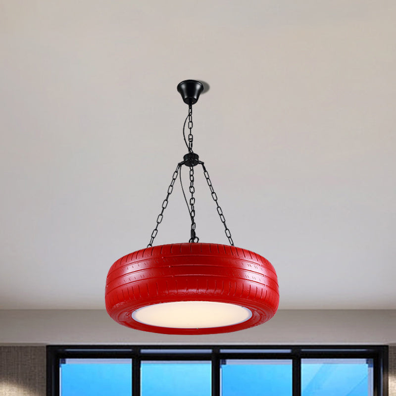 Industrial Rubber Car Tire Chandelier Hanging Light Bar Red NALANI