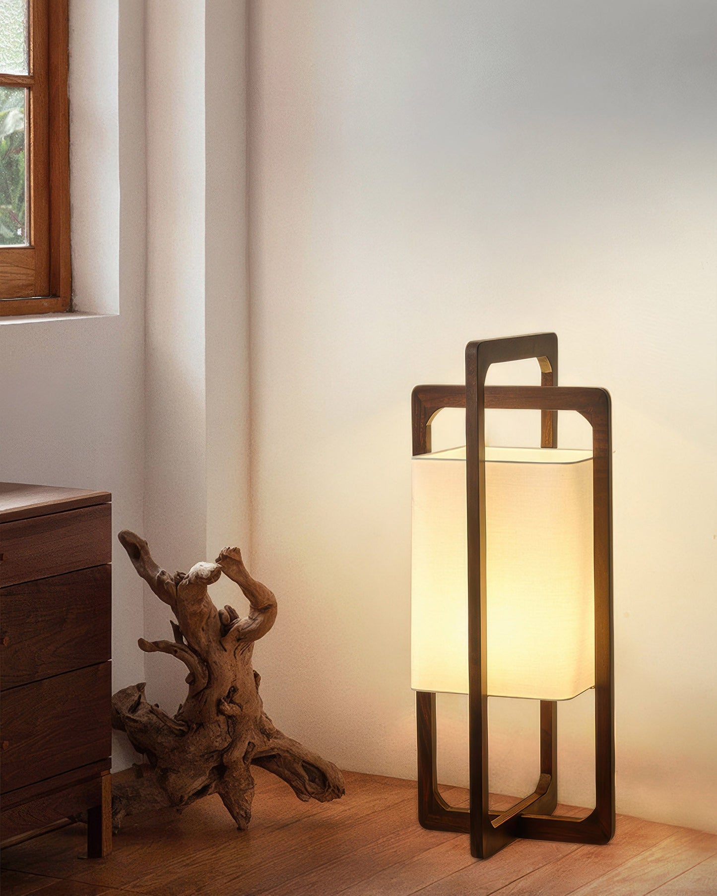 Japanese Wooden Floor Lamp Retro Zen Wabi Sabi Lighting NALANI
