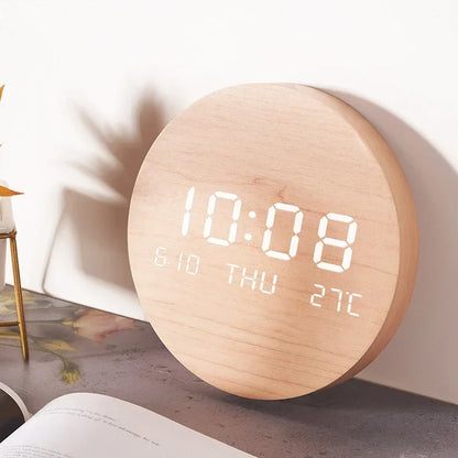 LED Digital Wall Clock with Temperature Date Time for Home Decor Brown NaLani