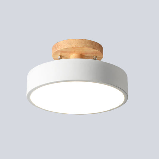 LED Semi Flush Mount Ceiling Light With Wood Canopy