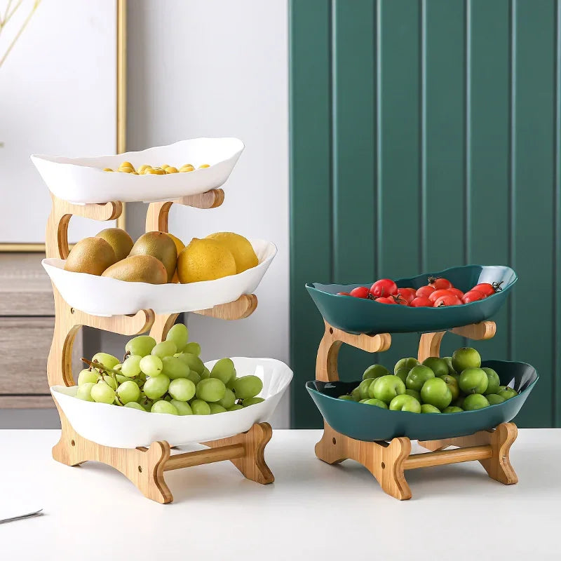 Layered Wooden Fruit Bowl Oval Kitchen Serving Plate NALANI