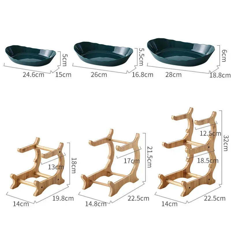 Layered Wooden Fruit Bowl Oval Kitchen Serving Plate NALANI
