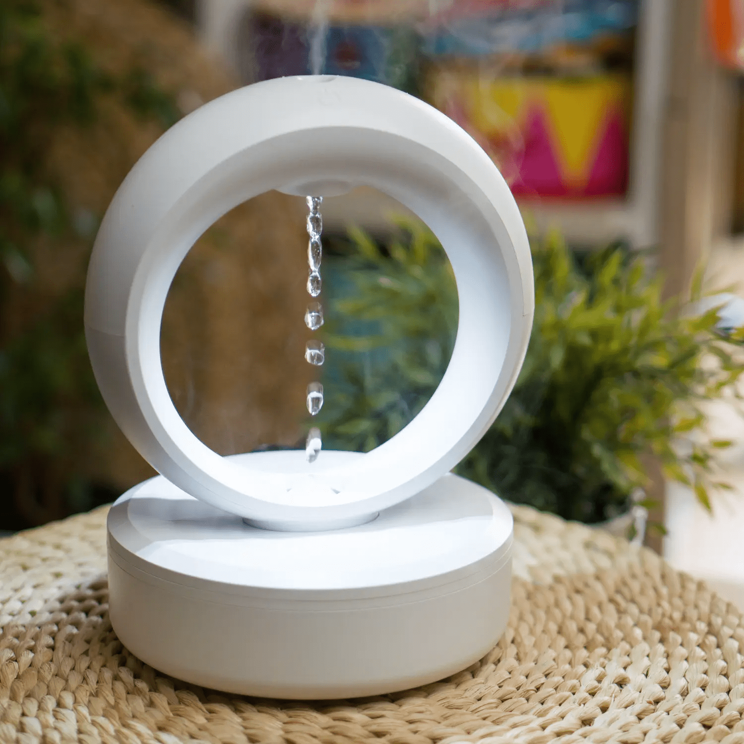Levitating Water Droplet Ultrasonic Humidifier With LED Round White NALANI