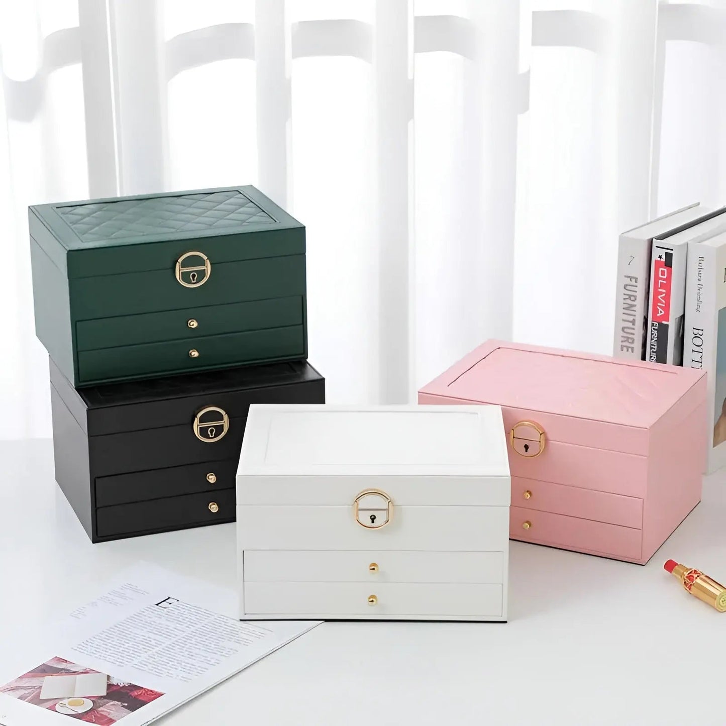 Luxurious Multi Layered Jewelry Box Organizer In PU Leather NALANI
