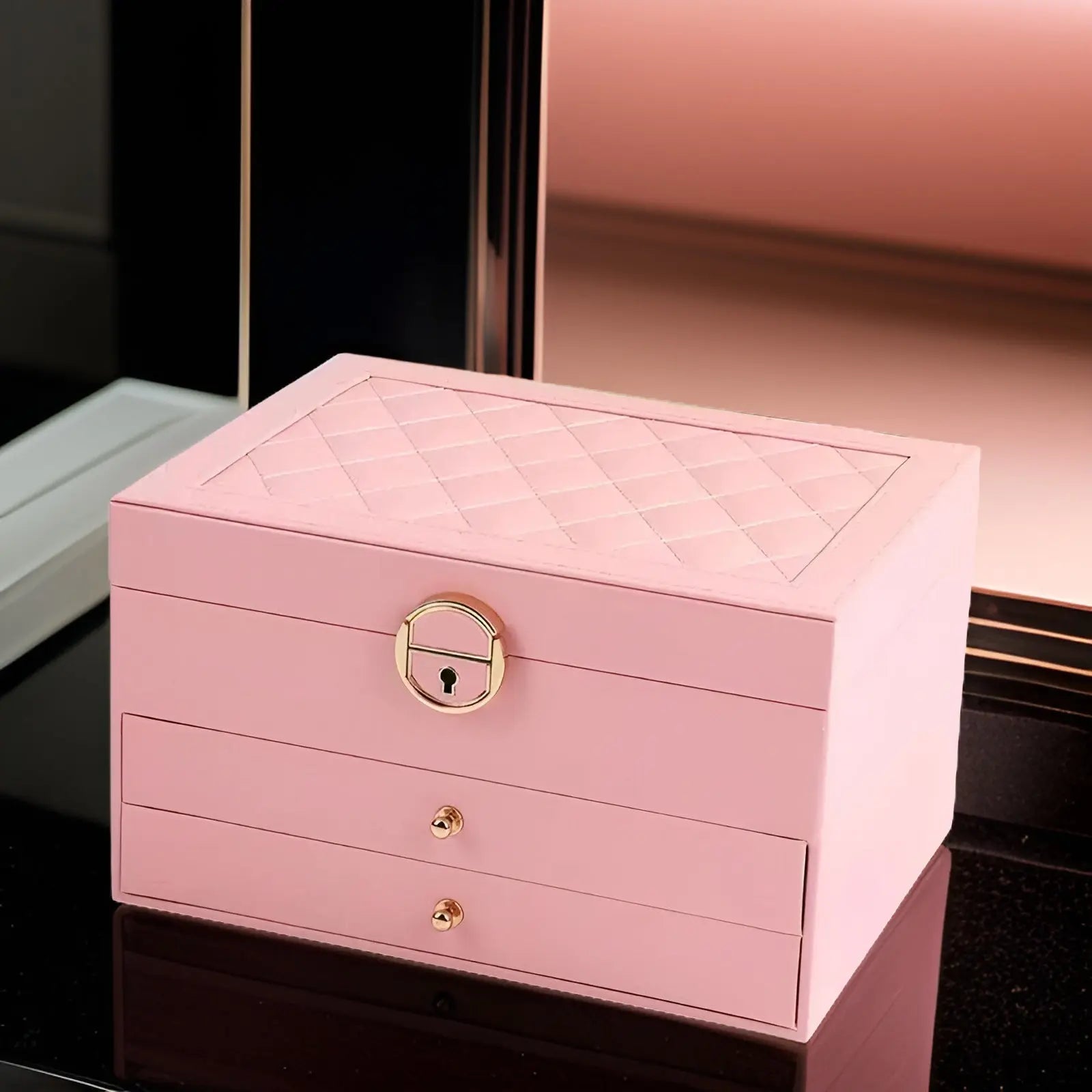Luxurious Multi Layered Jewelry Box Organizer In PU Leather Pink NALANI