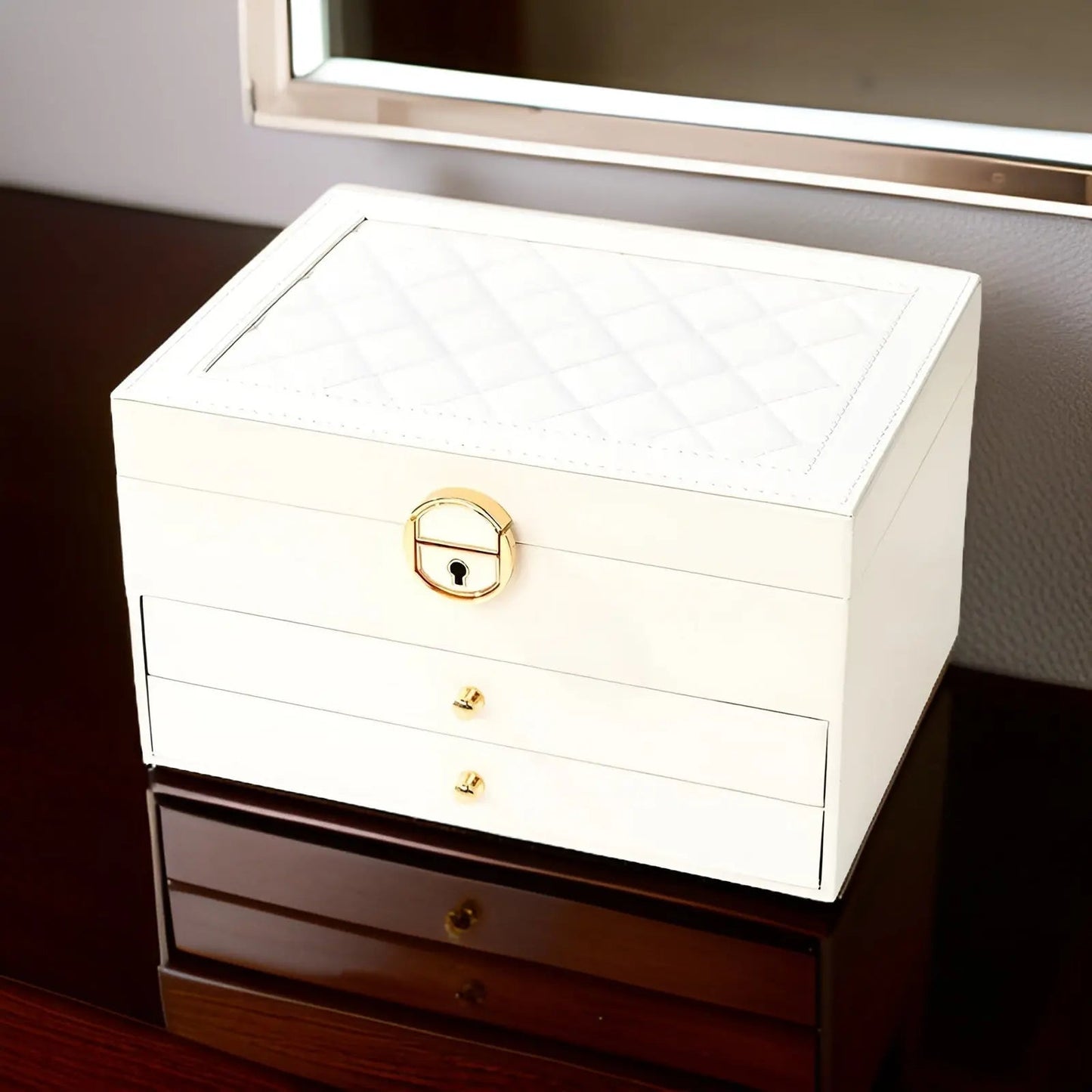 Luxurious Multi Layered Jewelry Box Organizer In PU Leather White NALANI