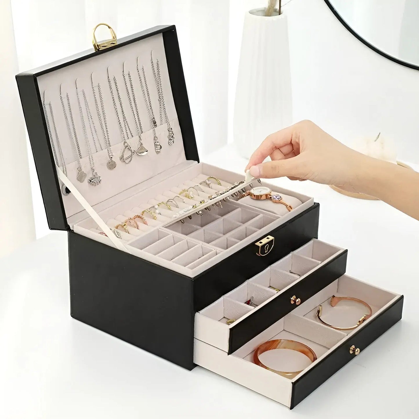Luxurious Multi Layered Jewelry Box Organizer In PU Leather NALANI