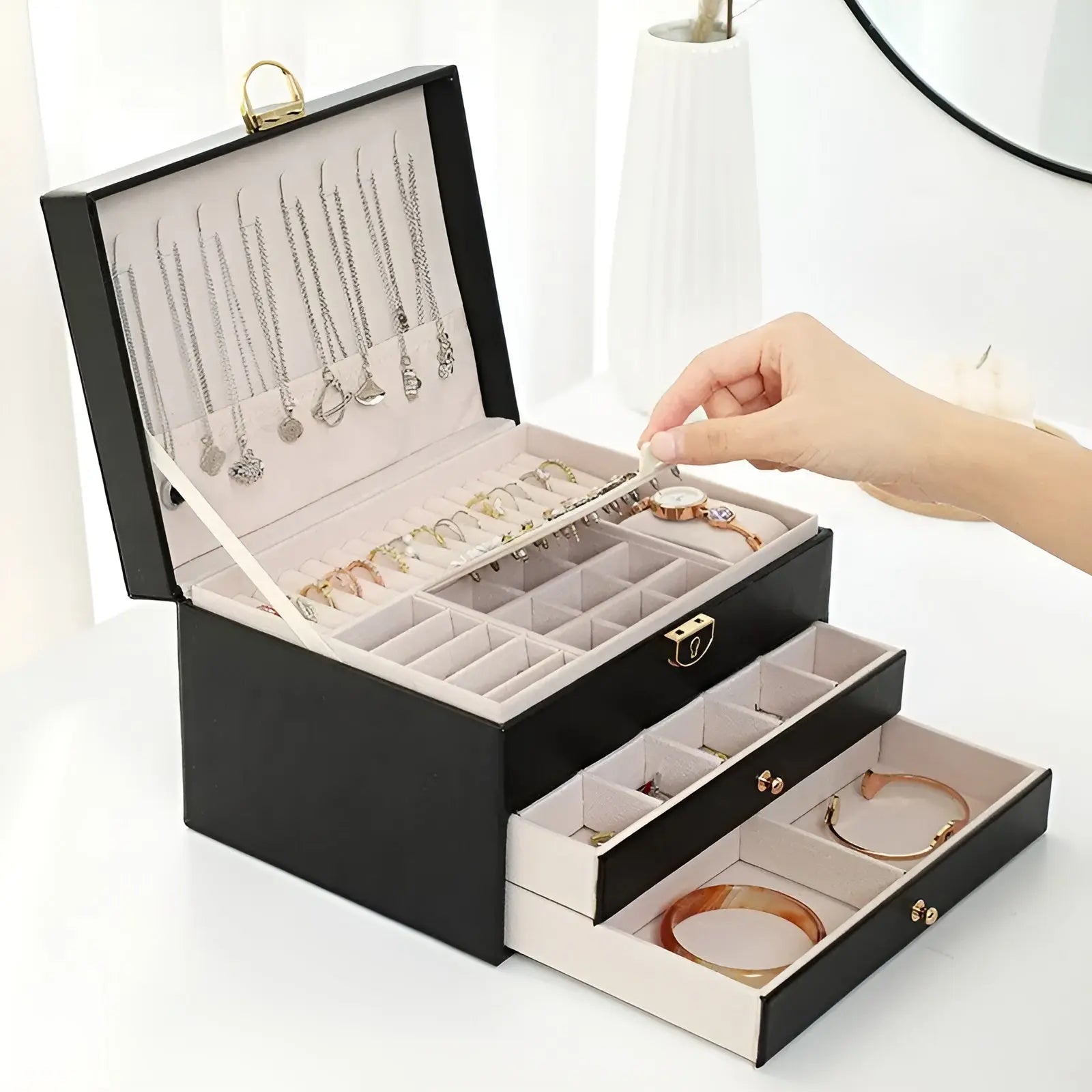 Luxurious Multi Layered Jewelry Box Organizer In PU Leather NALANI