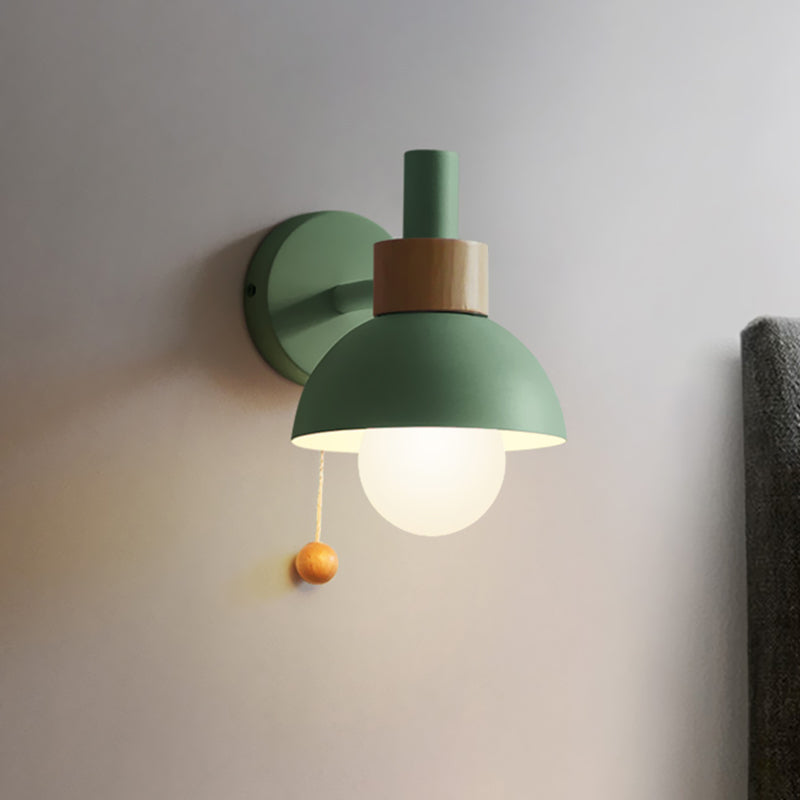 Macaron Domed Sconce Wall Light 1 Bulb With Pull Chain Green NALANI