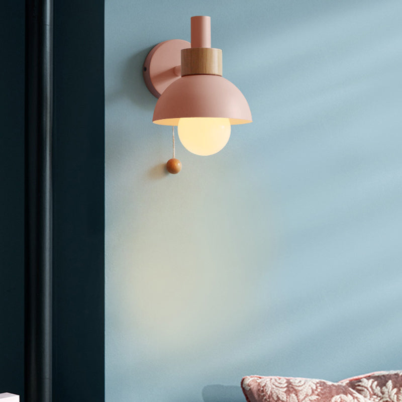Macaron Domed Sconce Wall Light 1 Bulb With Pull Chain Pink NALANI