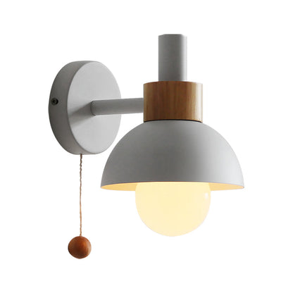 Macaron Domed Sconce Wall Light 1 Bulb With Pull Chain White NALANI