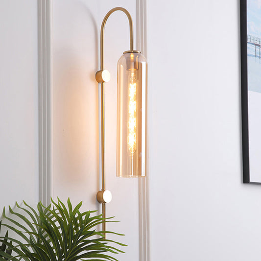 Mid Century Gooseneck Wall Light With Flute Glass Shade