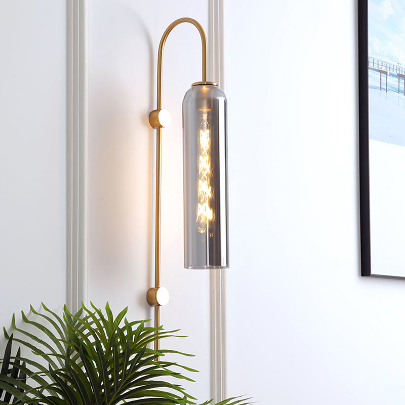 Mid Century Gooseneck Wall Light With Flute Glass Shade