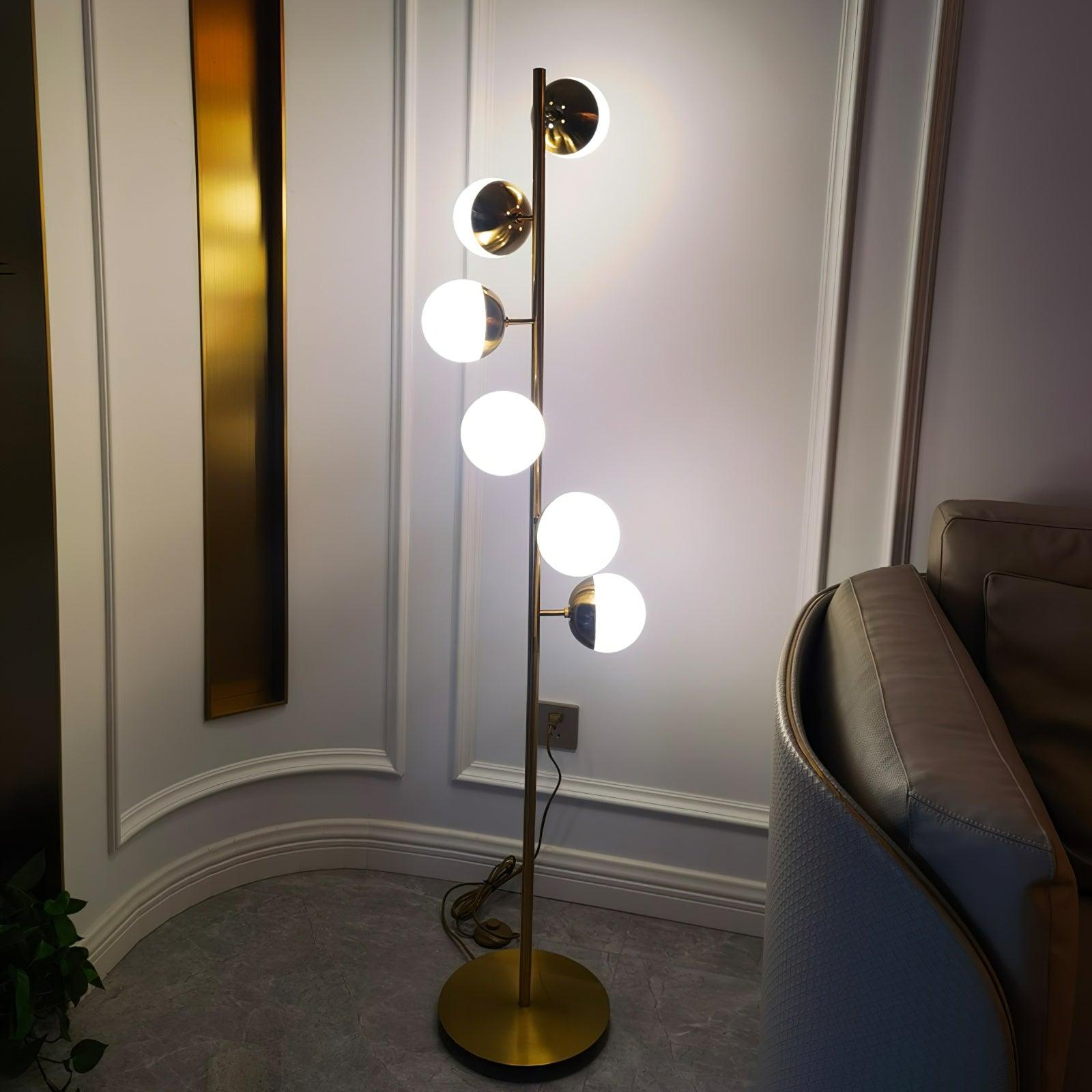 Mid Century LED Tree Lamp With Glass Spheres Gold Base NALANI