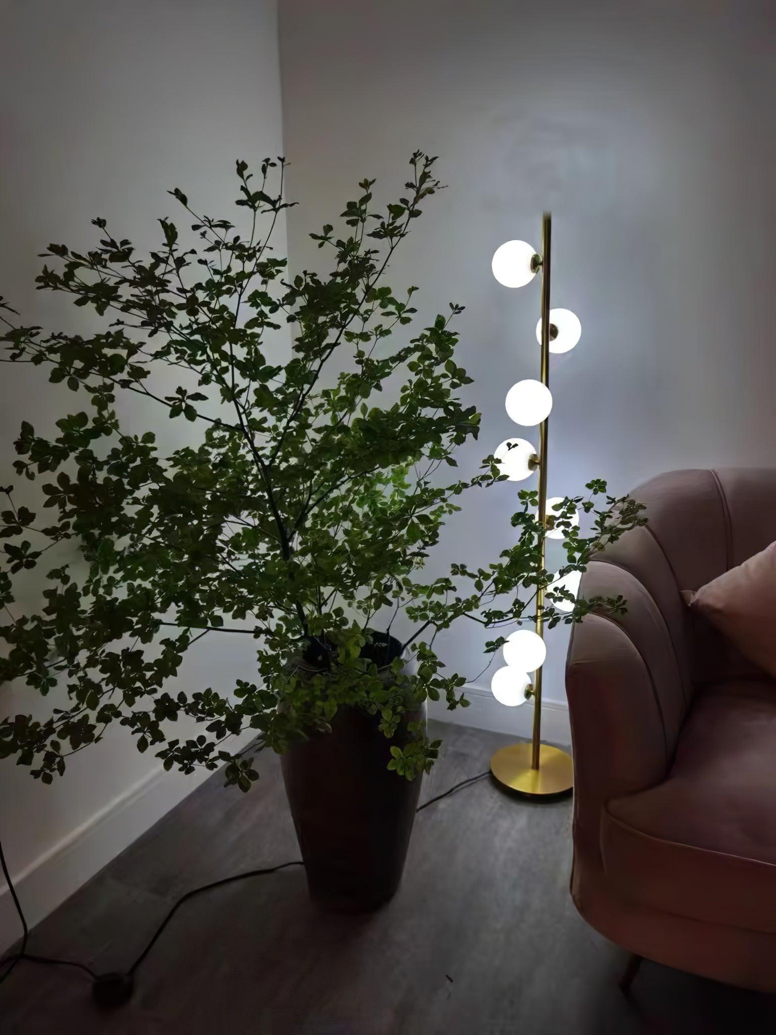 Mid Century LED Tree Lamp With Glass Spheres Gold Base NALANI