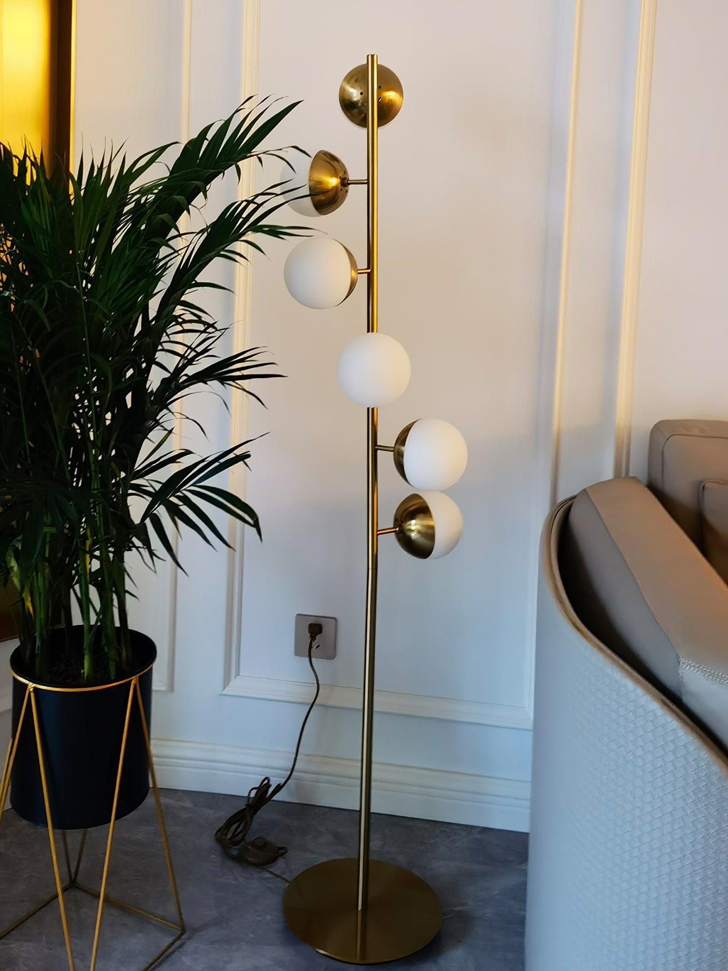 Mid Century LED Tree Lamp With Glass Spheres Gold Base NALANI