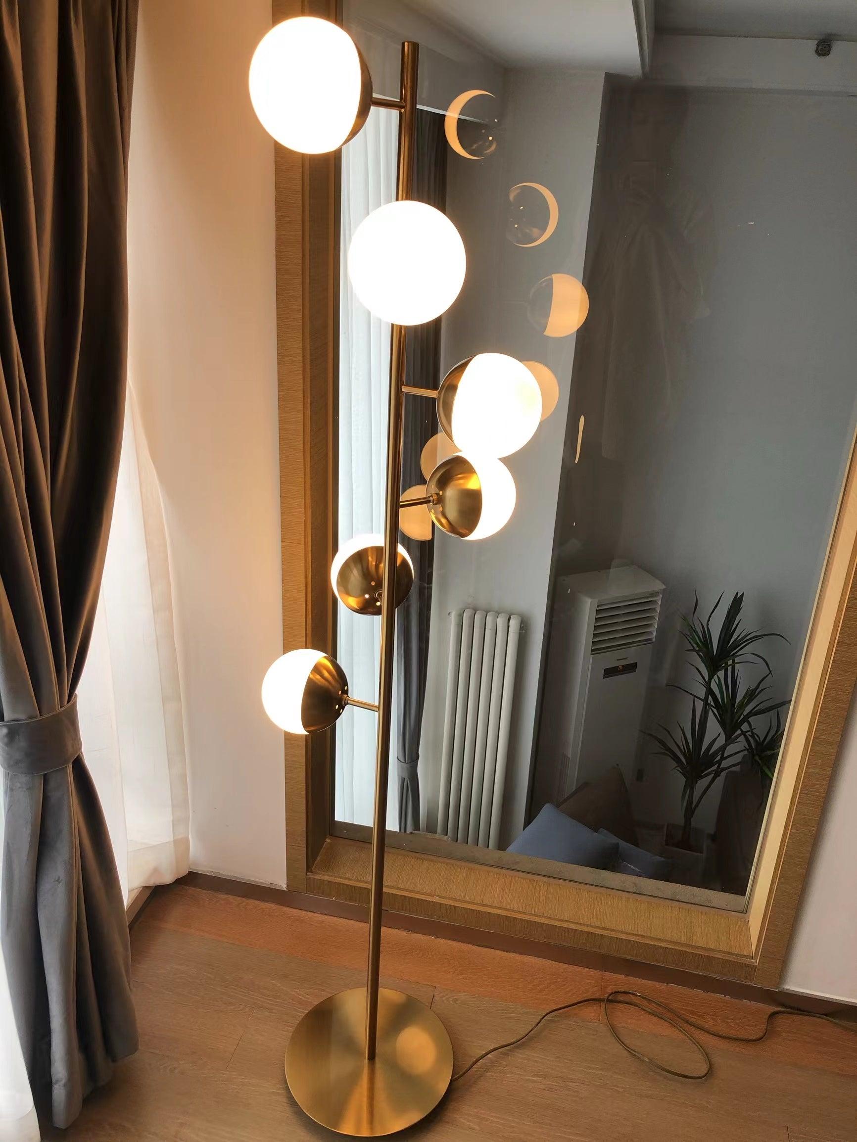 Mid Century LED Tree Lamp With Glass Spheres Gold Base NALANI