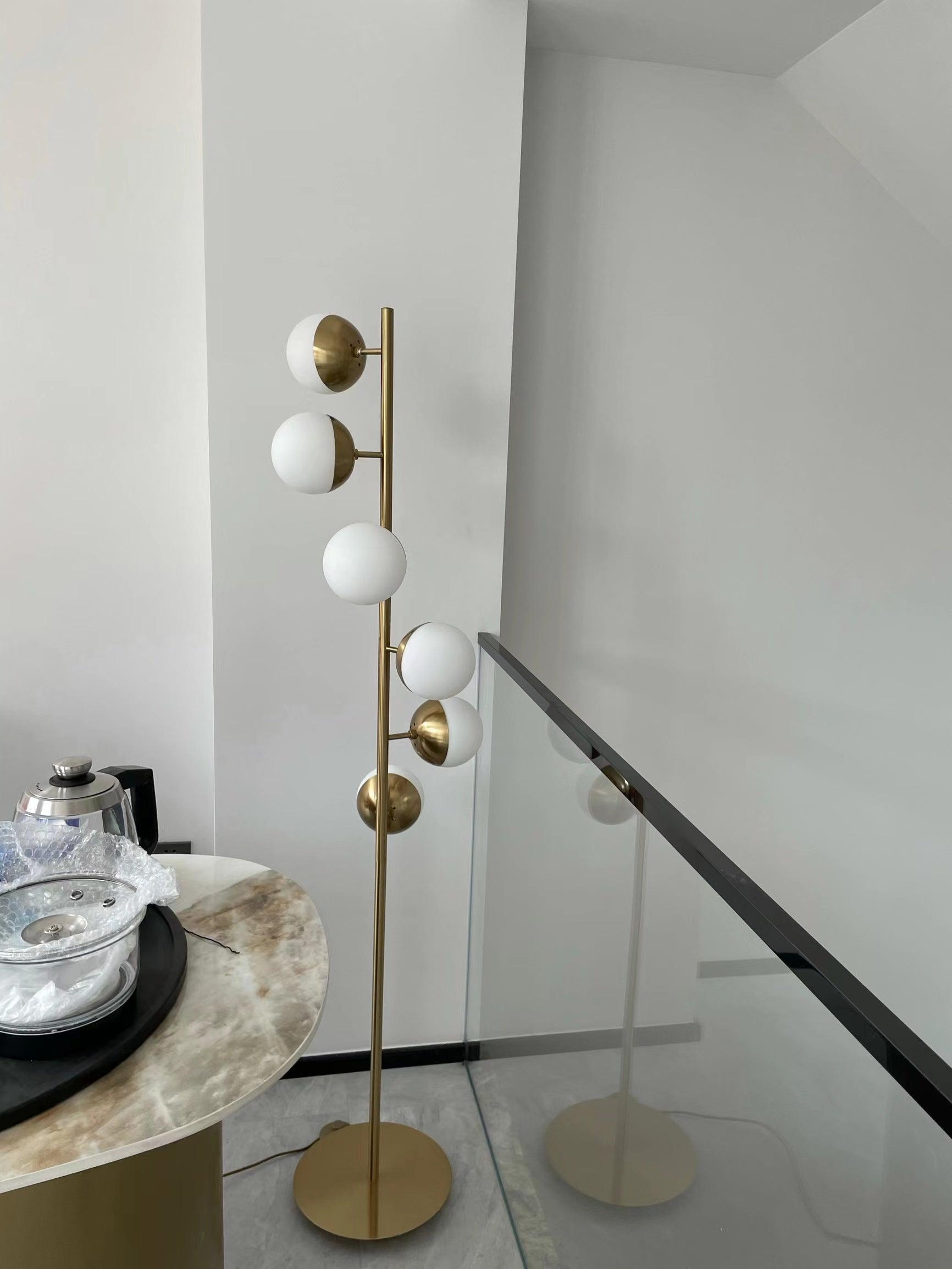 Mid Century LED Tree Lamp With Glass Spheres Gold Base NALANI