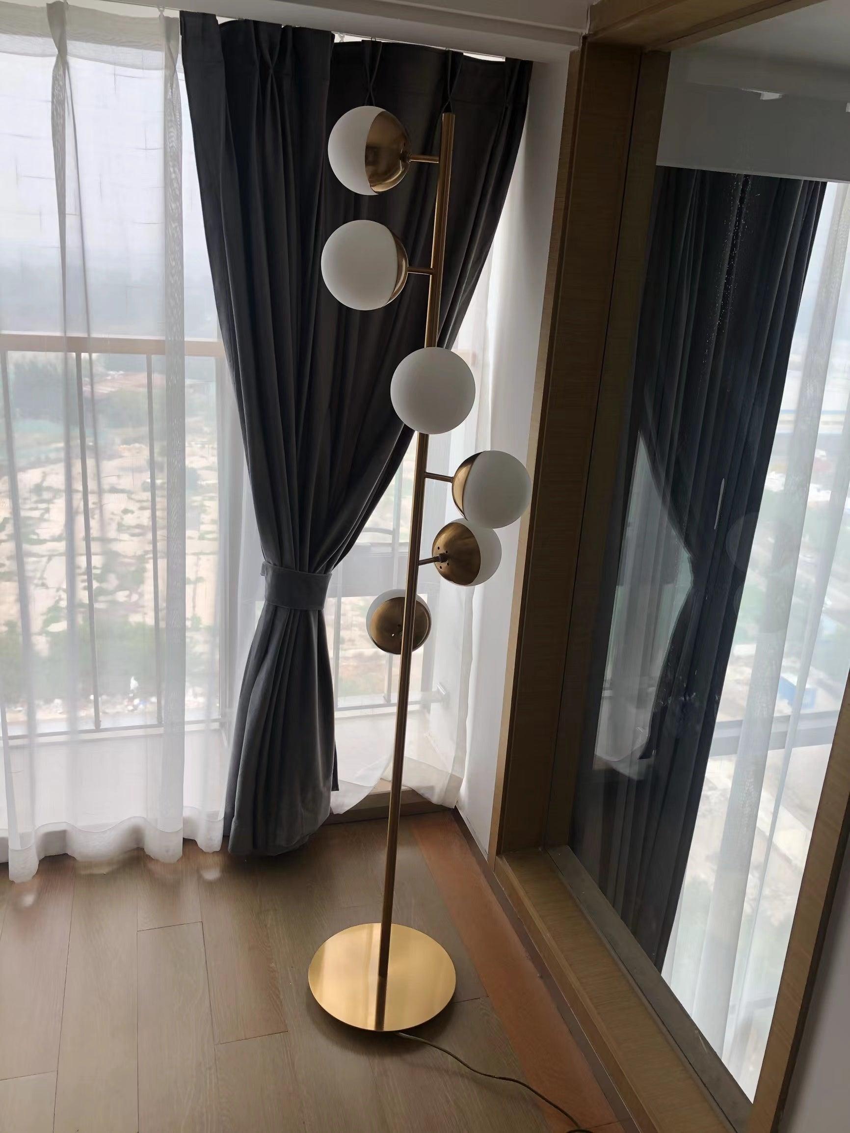 Mid Century LED Tree Lamp With Glass Spheres Gold Base NALANI