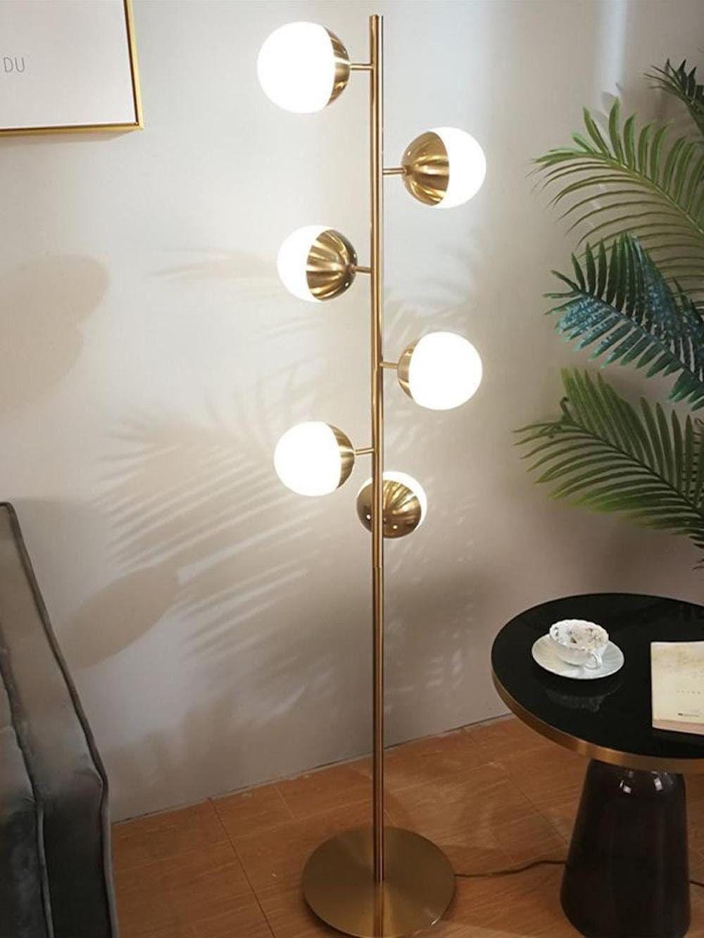 Mid Century LED Tree Lamp With Glass Spheres Gold Base NALANI