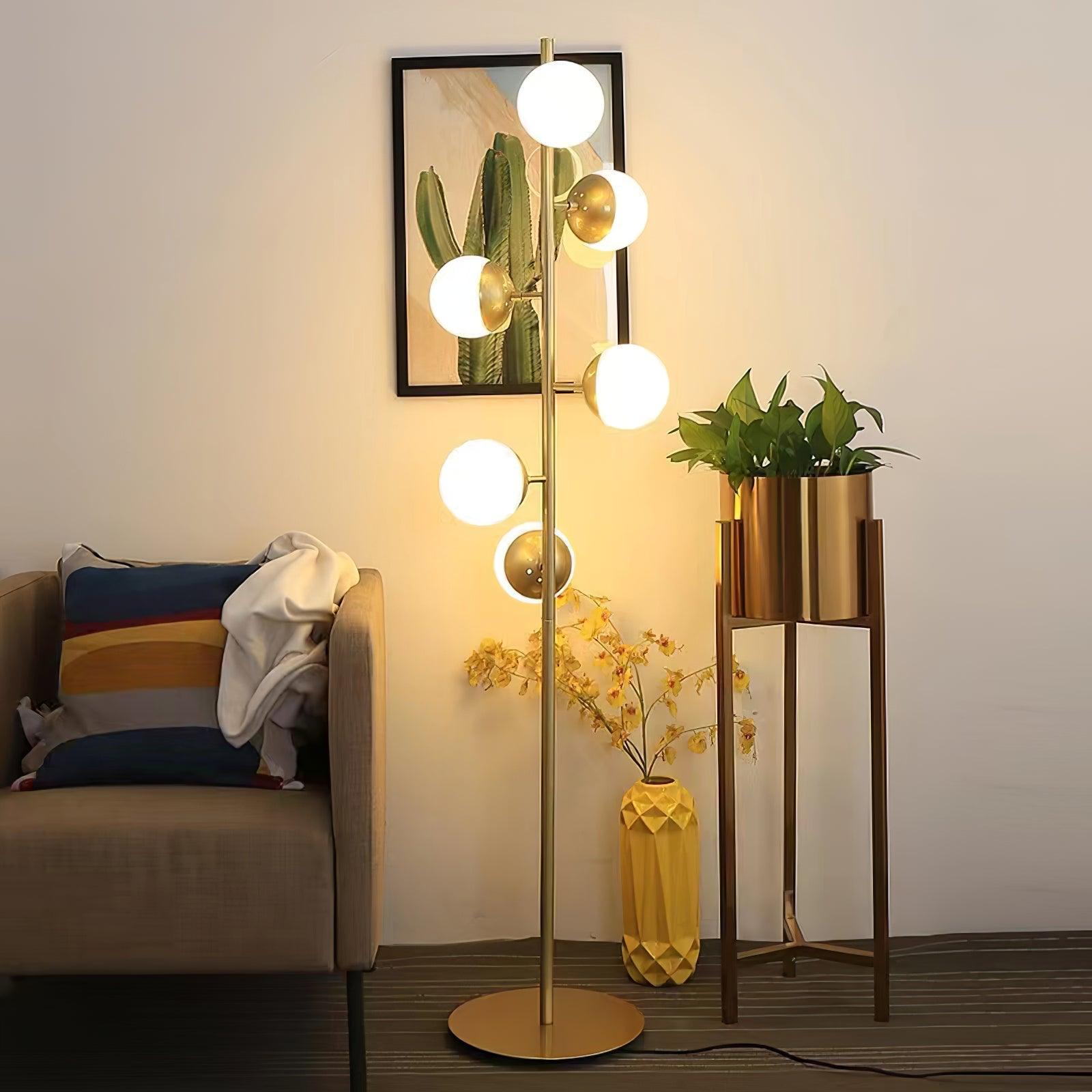 Mid Century LED Tree Lamp With Glass Spheres Gold Base NALANI