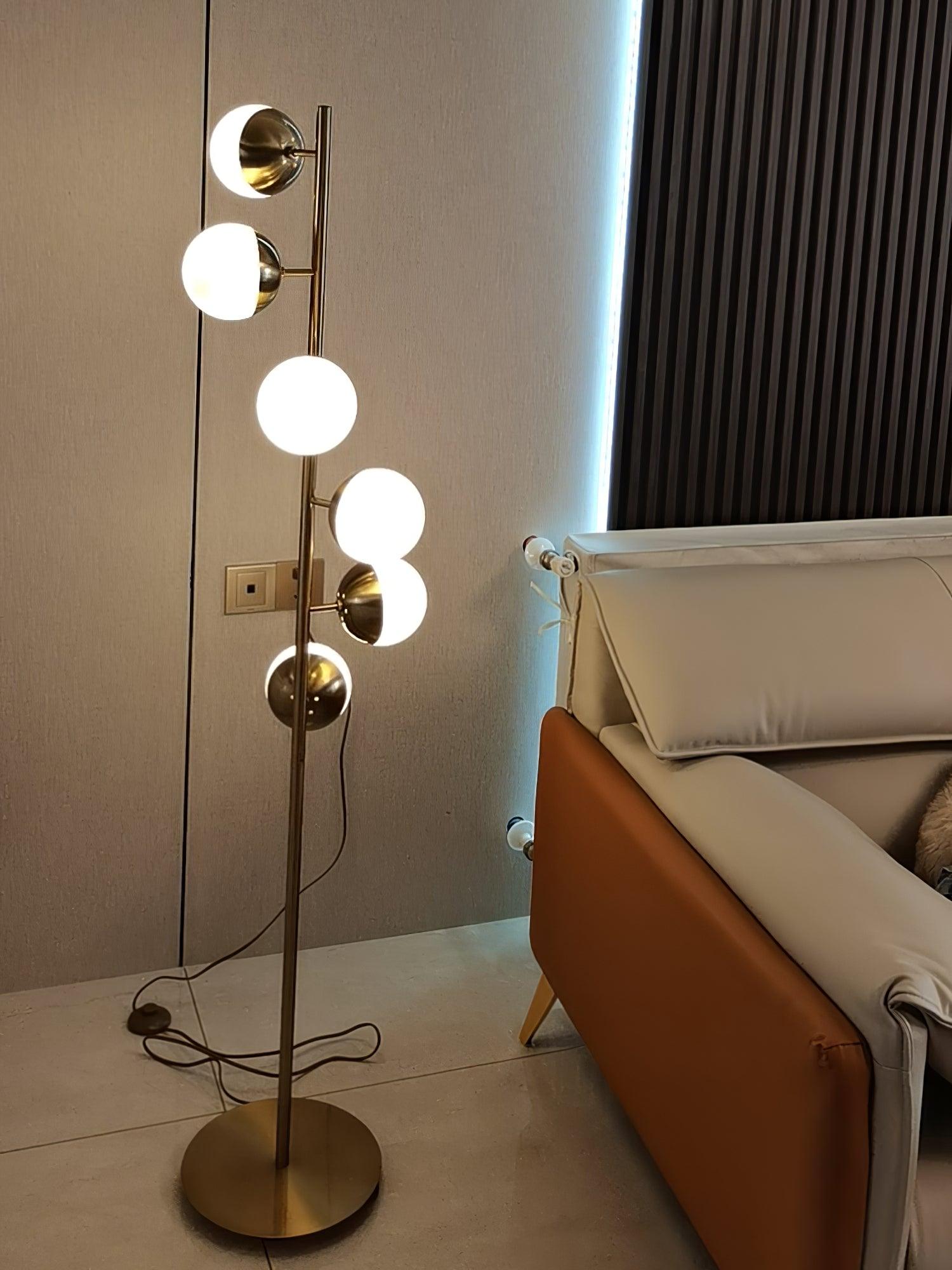 Mid Century LED Tree Lamp With Glass Spheres Gold Base NALANI