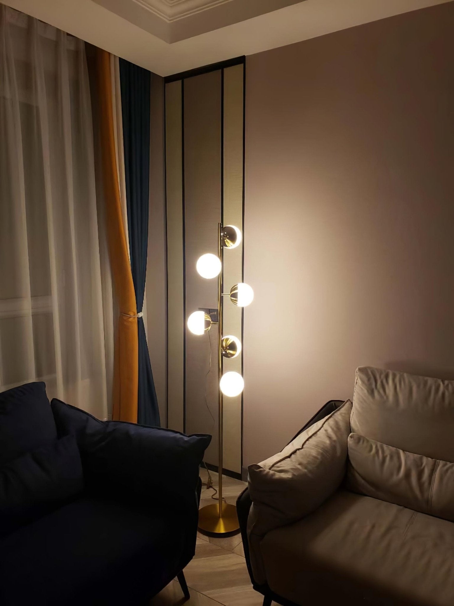 Mid Century LED Tree Lamp With Glass Spheres Gold Base NALANI