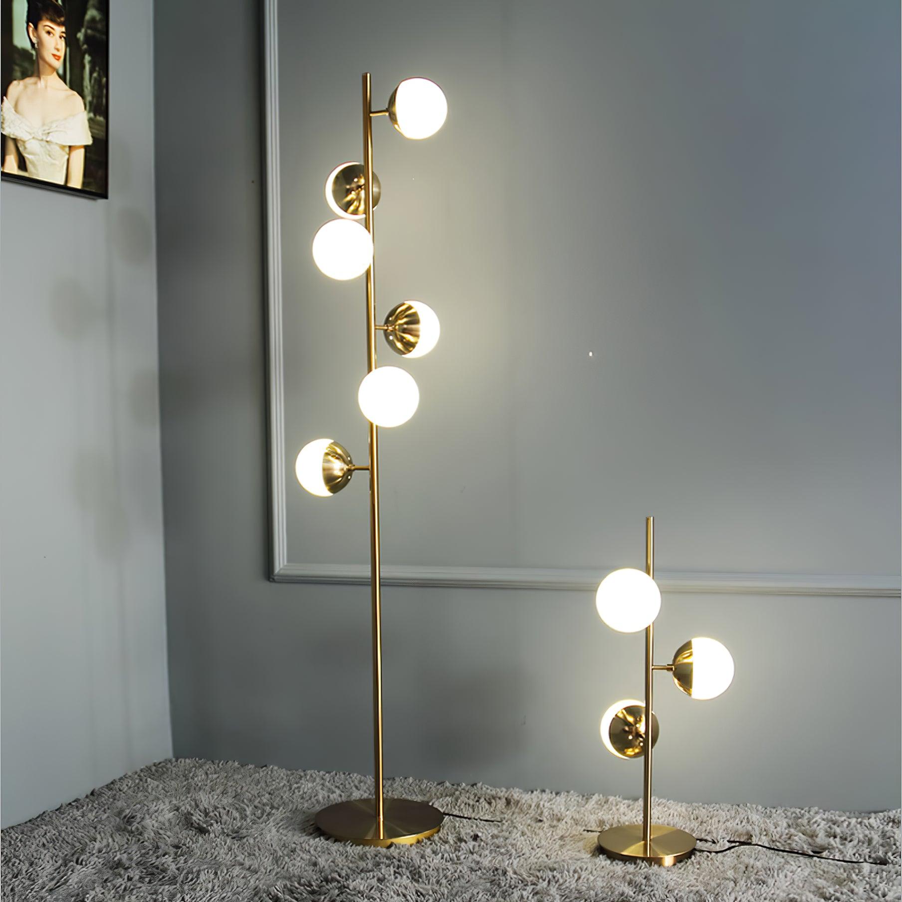 Mid Century LED Tree Lamp With Glass Spheres Gold Base NALANI