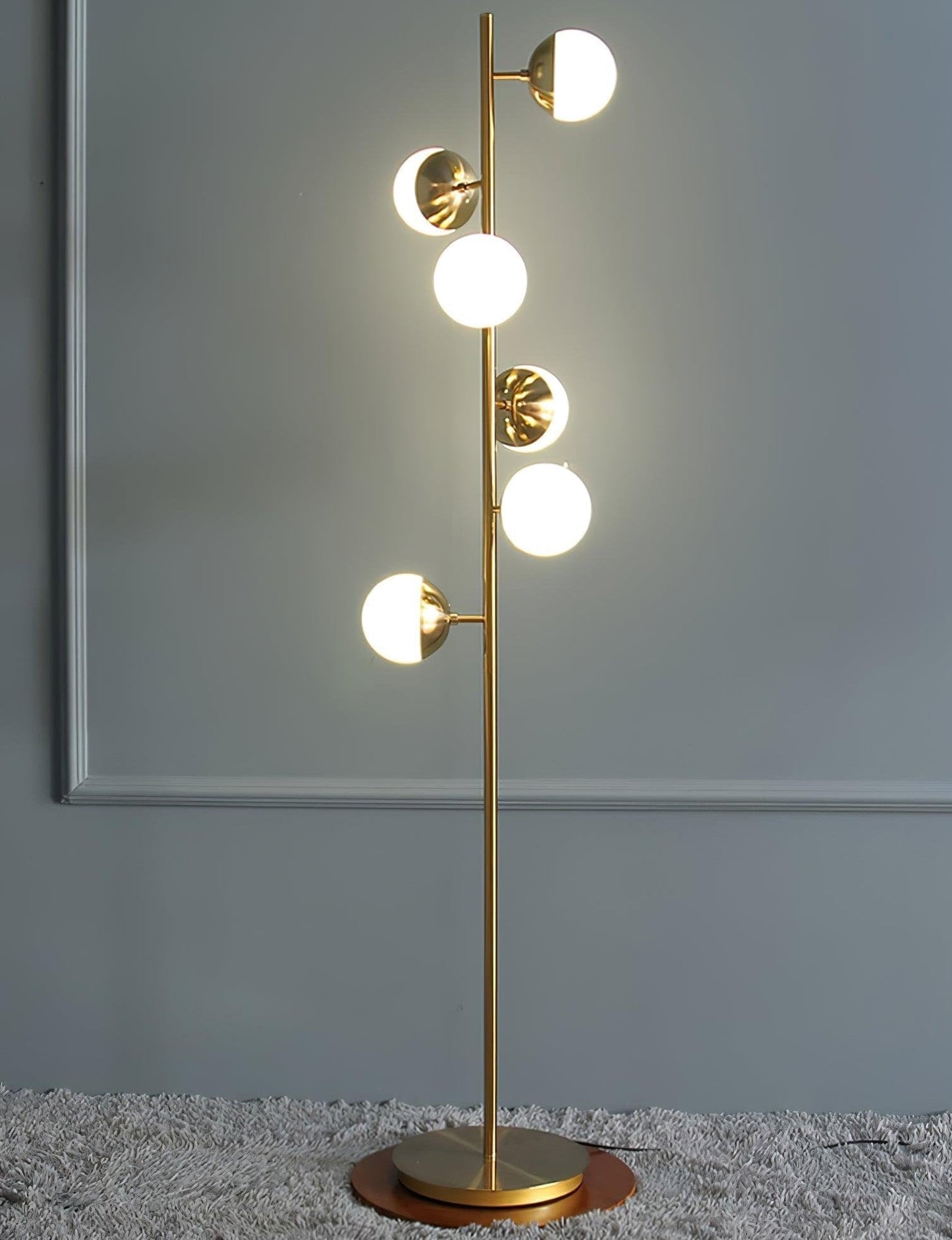 Mid Century LED Tree Lamp With Glass Spheres Gold Base ∅ 13″ x H 63.8″ Dia 33cm x H 162cm NALANI