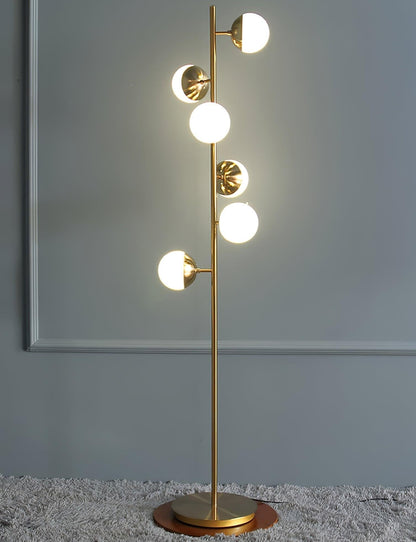 Mid Century LED Tree Lamp With Glass Spheres Gold Base ∅ 13″ x H 63.8″ Dia 33cm x H 162cm NALANI