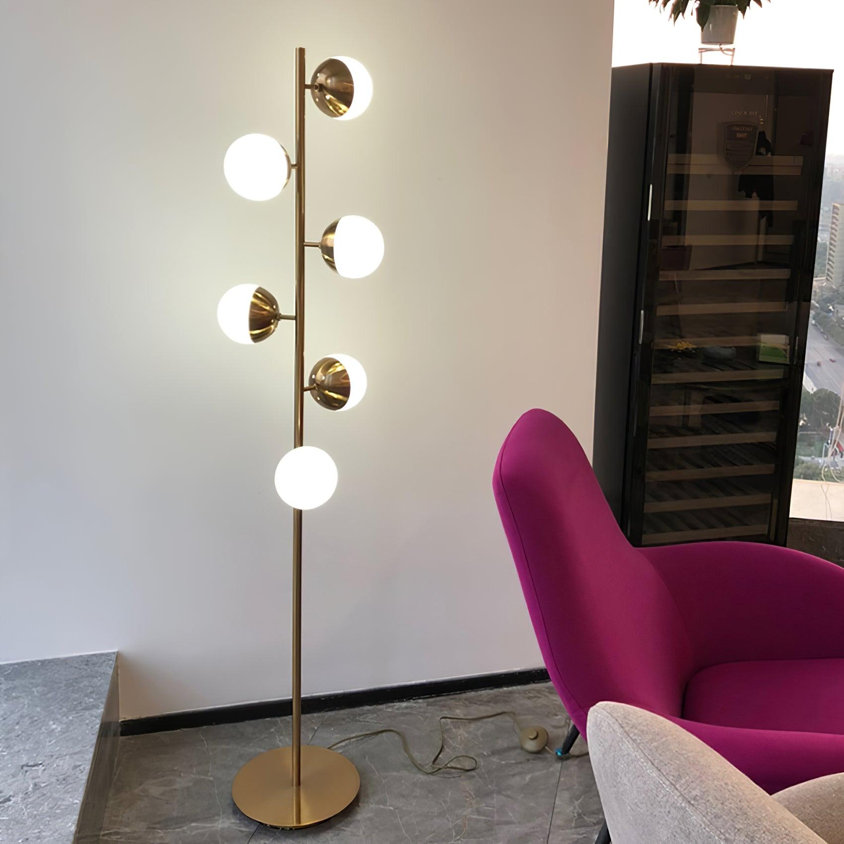 Mid Century LED Tree Lamp With Glass Spheres Gold Base NALANI