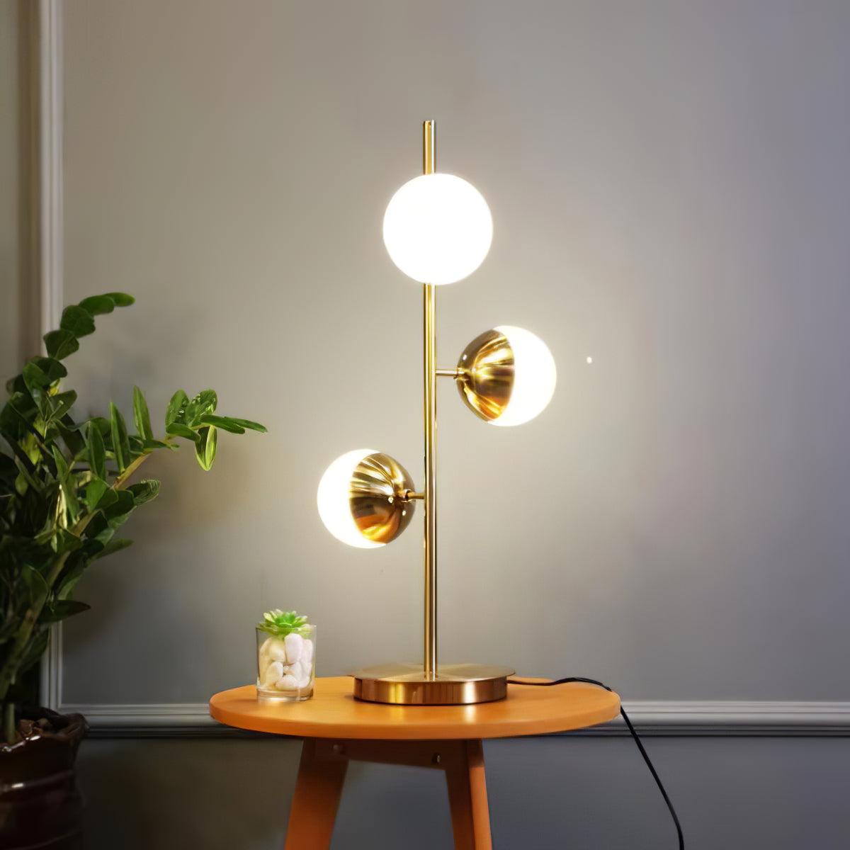 Mid Century LED Tree Lamp With Glass Spheres Gold Base NALANI
