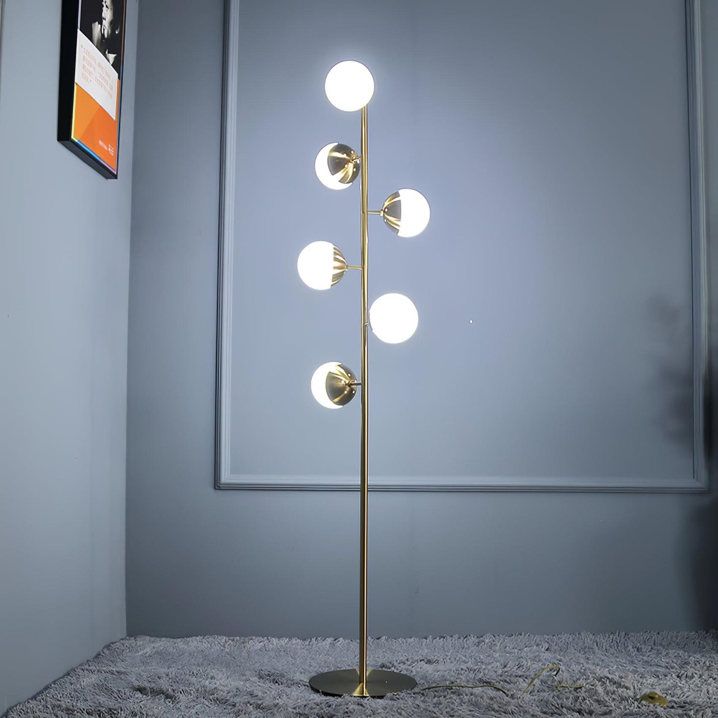 Mid Century LED Tree Lamp With Glass Spheres Gold Base NALANI