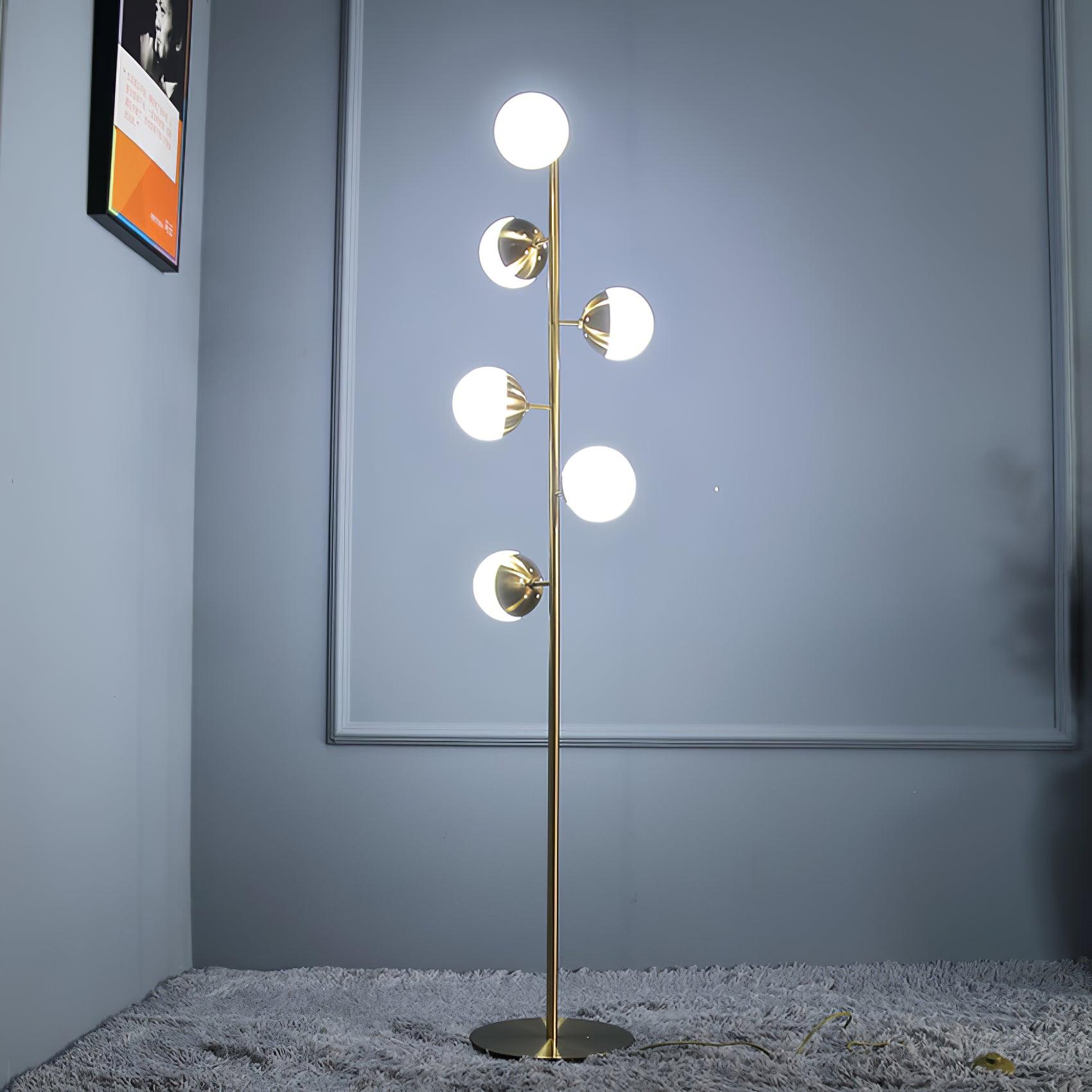 Mid Century LED Tree Lamp With Glass Spheres Gold Base NALANI