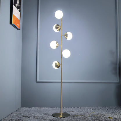 Mid Century LED Tree Lamp With Glass Spheres Gold Base NALANI