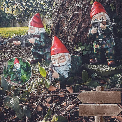 Military Garden Gnome Camouflage Outdoor Decor Resin NALANI