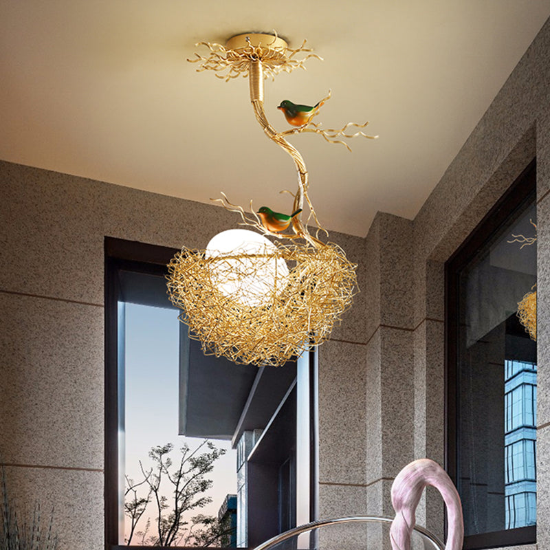 Milk White Glass Ball Chandelier Pendant Gold Hanging Lamp 1 Gold NALANI